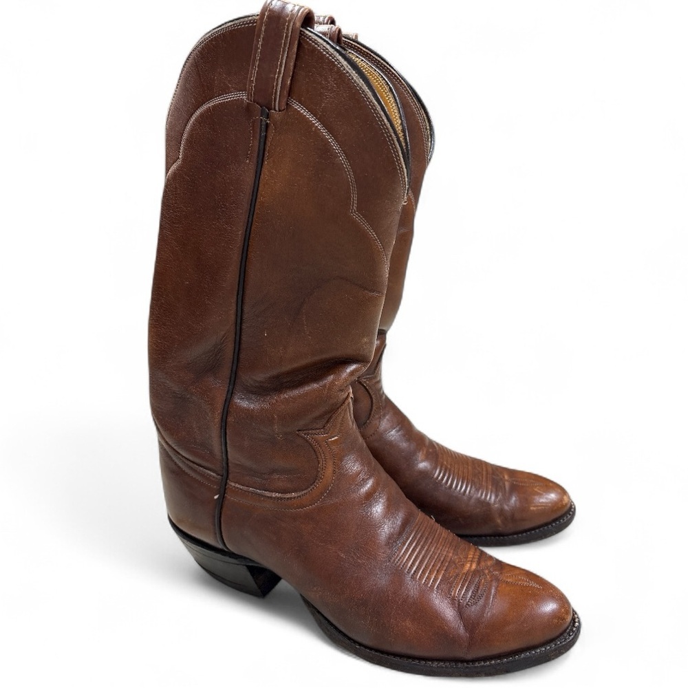 Tony Lama Brown Leather Cowboy Boots Men’s Sz 9 Vintage Western